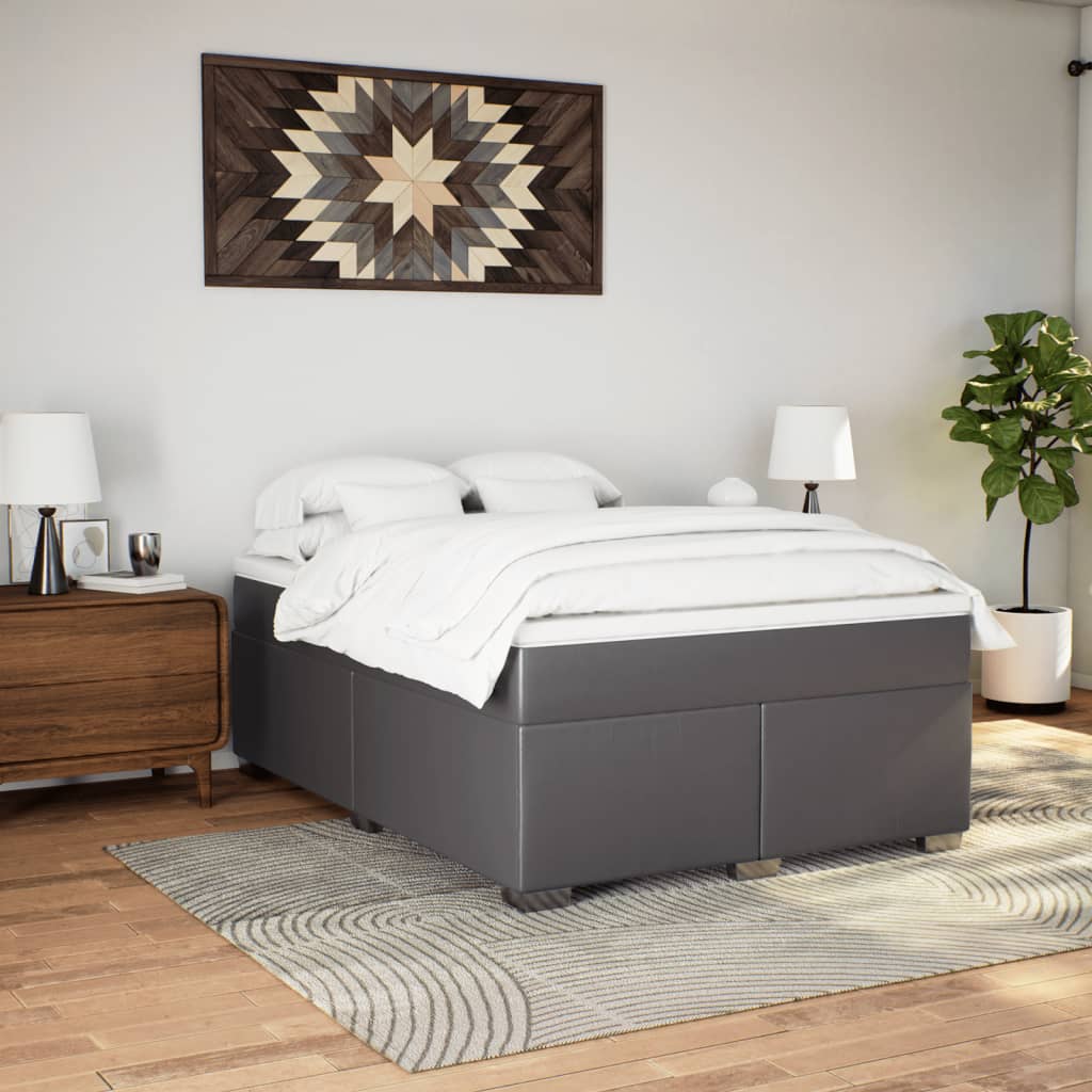 vidaXL Boxspring met matras kunstleer grijs 140x200 cm afbeelding