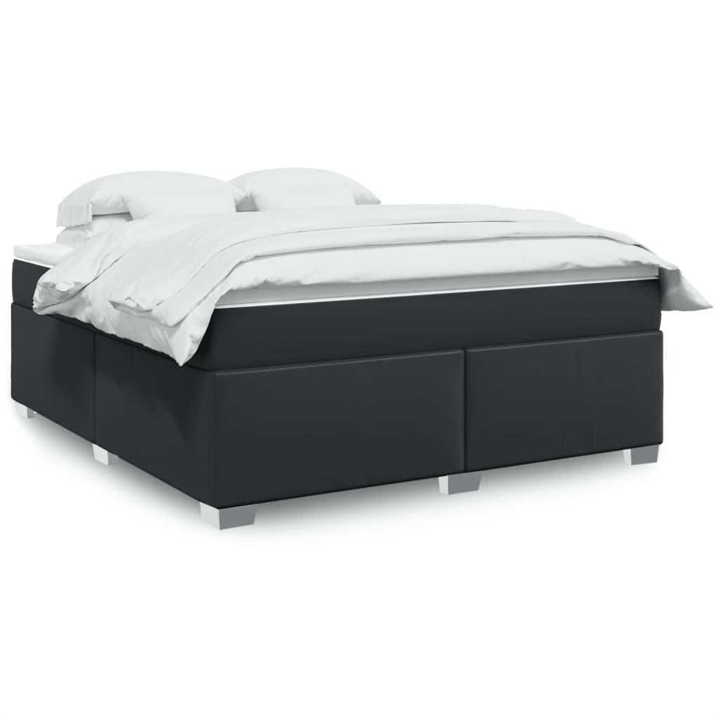 vidaXL Pat box spring cu saltea, negru, 180x200 cm, piele ecologică