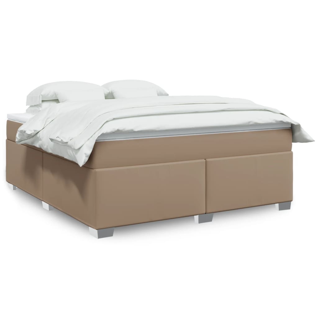 vidaXL Pat box spring cu saltea, cappuccino, 180x200cm piele ecologică