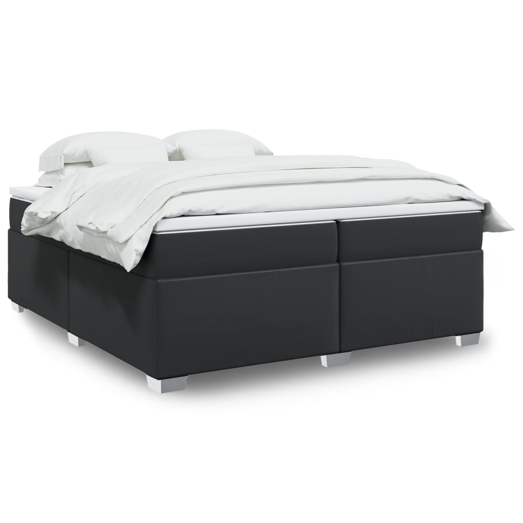 vidaXL Pat box spring cu saltea, negru, 200x200 cm, piele ecologică