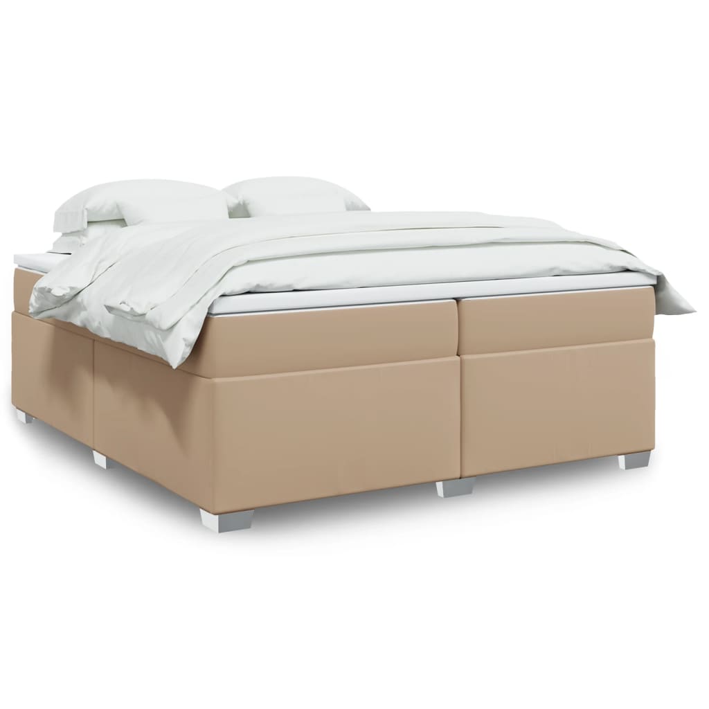 vidaXL Pat continental cu saltea, cappuccino, 200x200 cm, piele eco