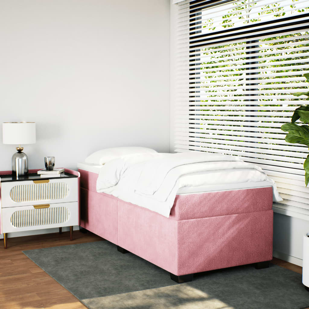 vidaXL Boxspring met matras fluweel roze 80x200 cm afbeelding