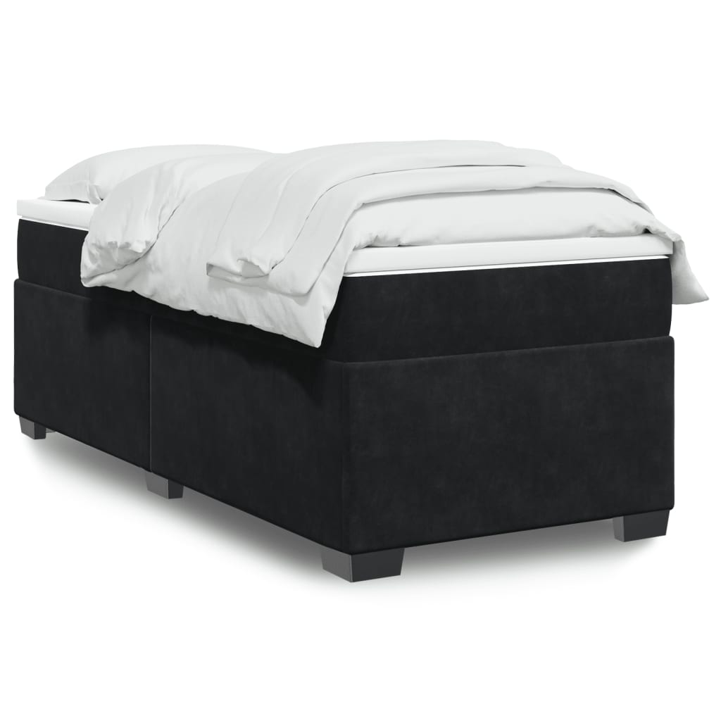 Kontinentalseng 90 x 190 cm med madras og topmadras - sort fløjl