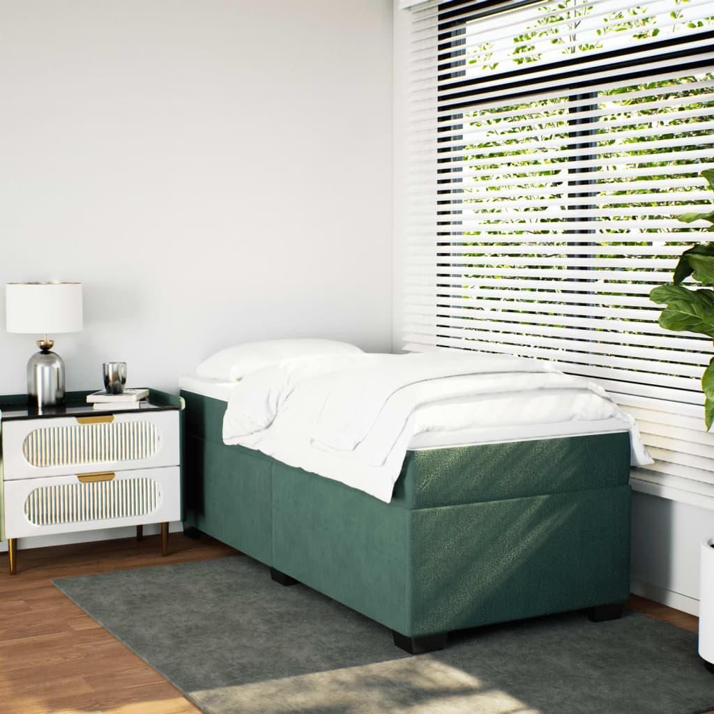 vidaXL Boxspring met matras fluweel donkergroen 90x190 cm afbeelding