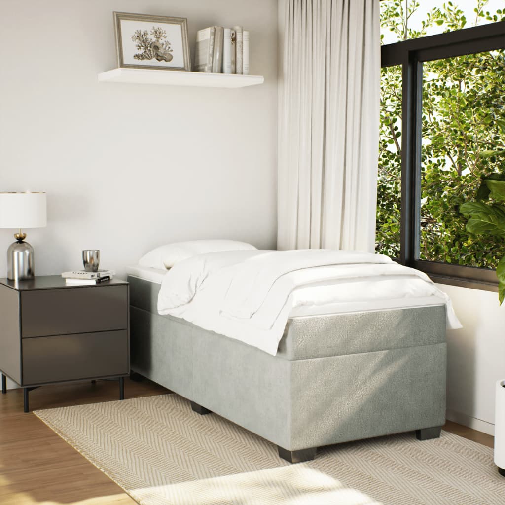 vidaXL Boxspring met matras fluweel lichtgrijs 90x200 cm afbeelding