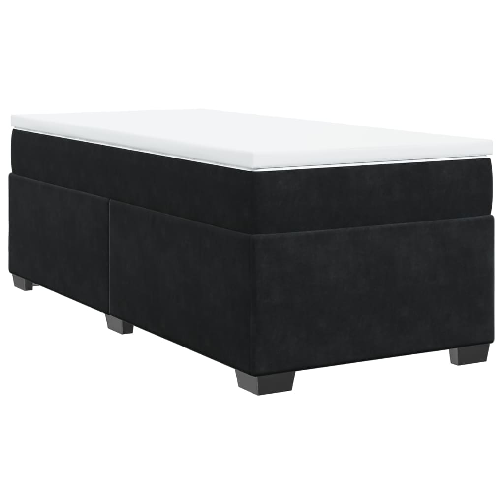 vidaXL Pat box spring cu saltea, negru, 90x200 cm, catifea