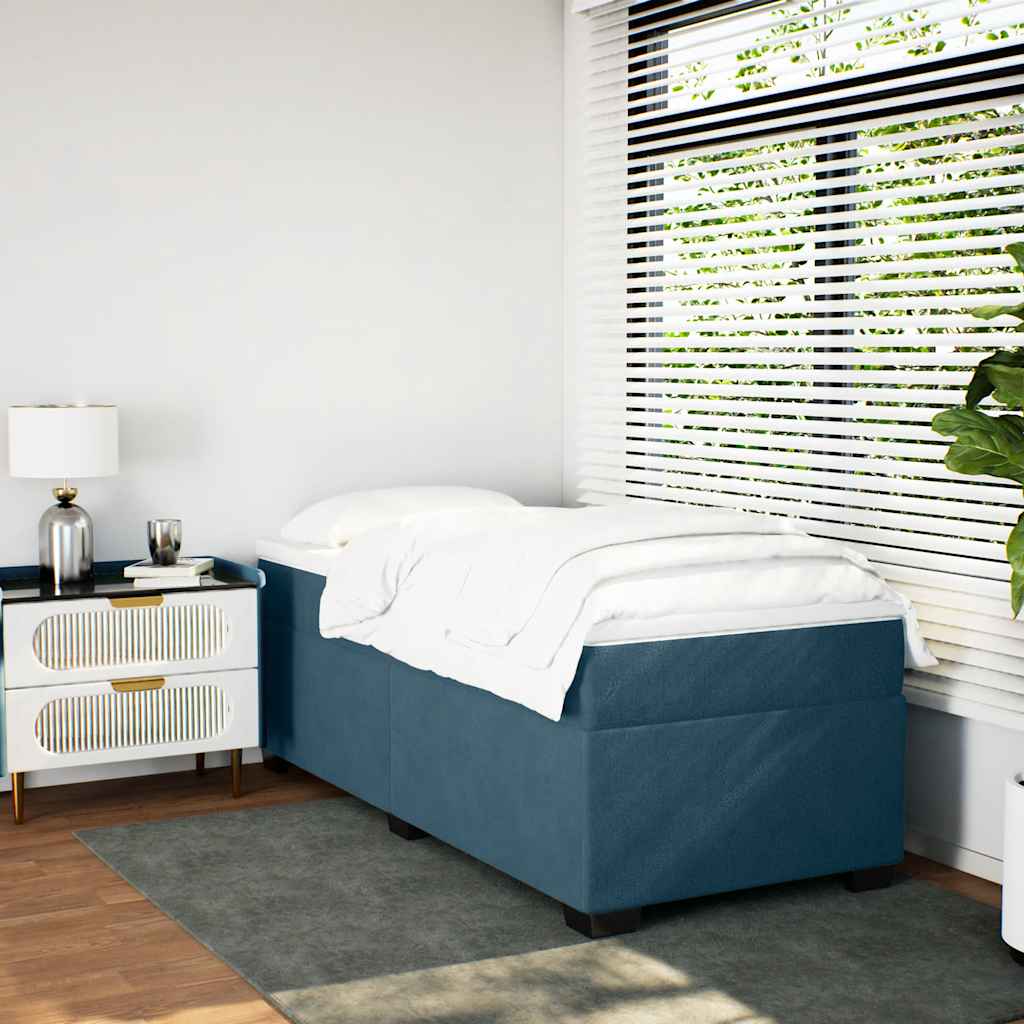vidaXL Boxspring met matras fluweel donkerblauw 90x200 cm blauw, foto 2