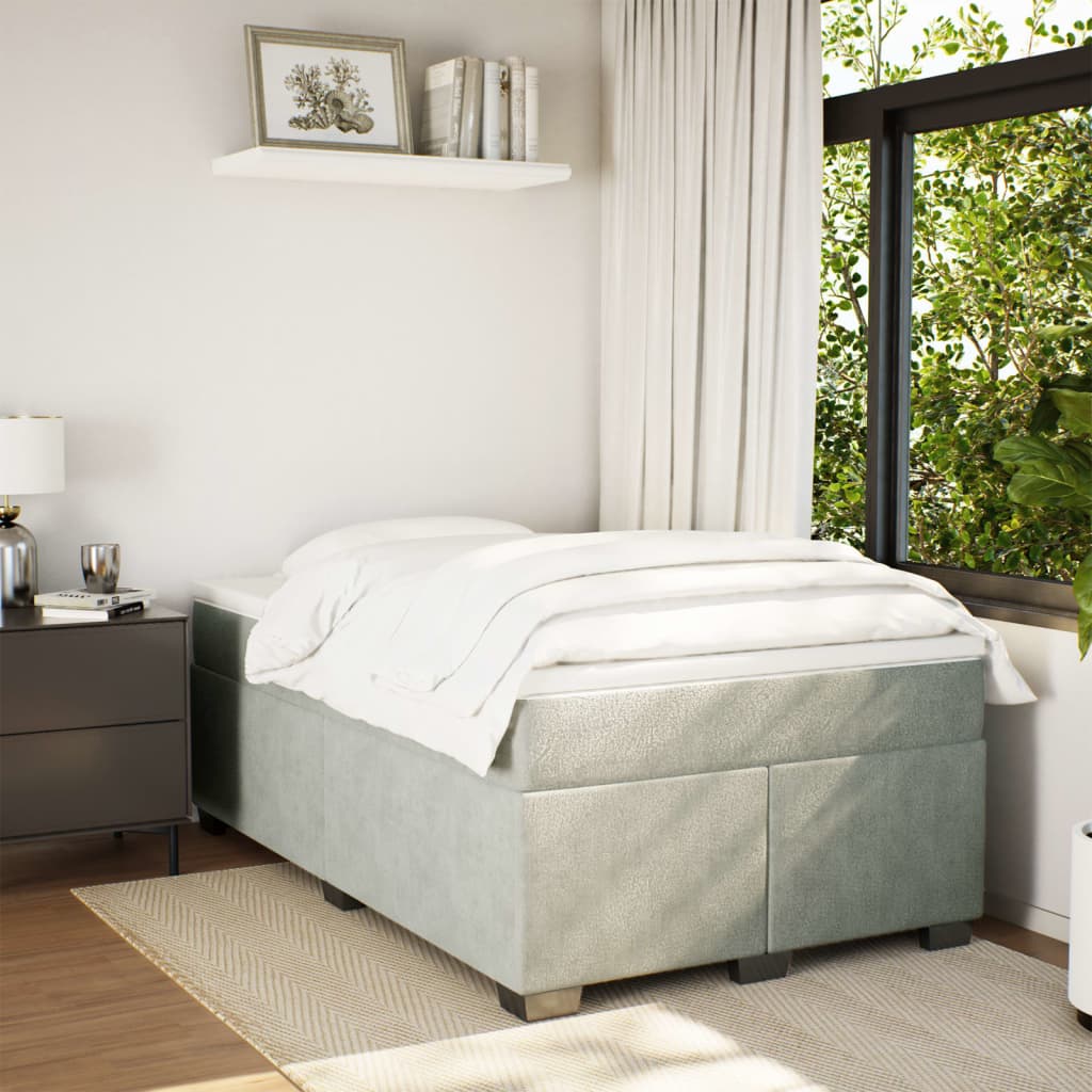 vidaXL Boxspring met matras fluweel lichtgrijs 120x190 cm grijs, foto 2