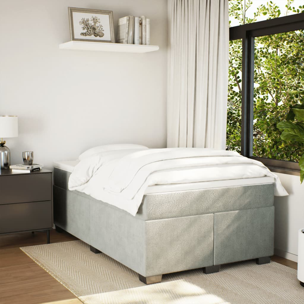 vidaXL Boxspring met matras fluweel lichtgrijs 120x200 cm afbeelding
