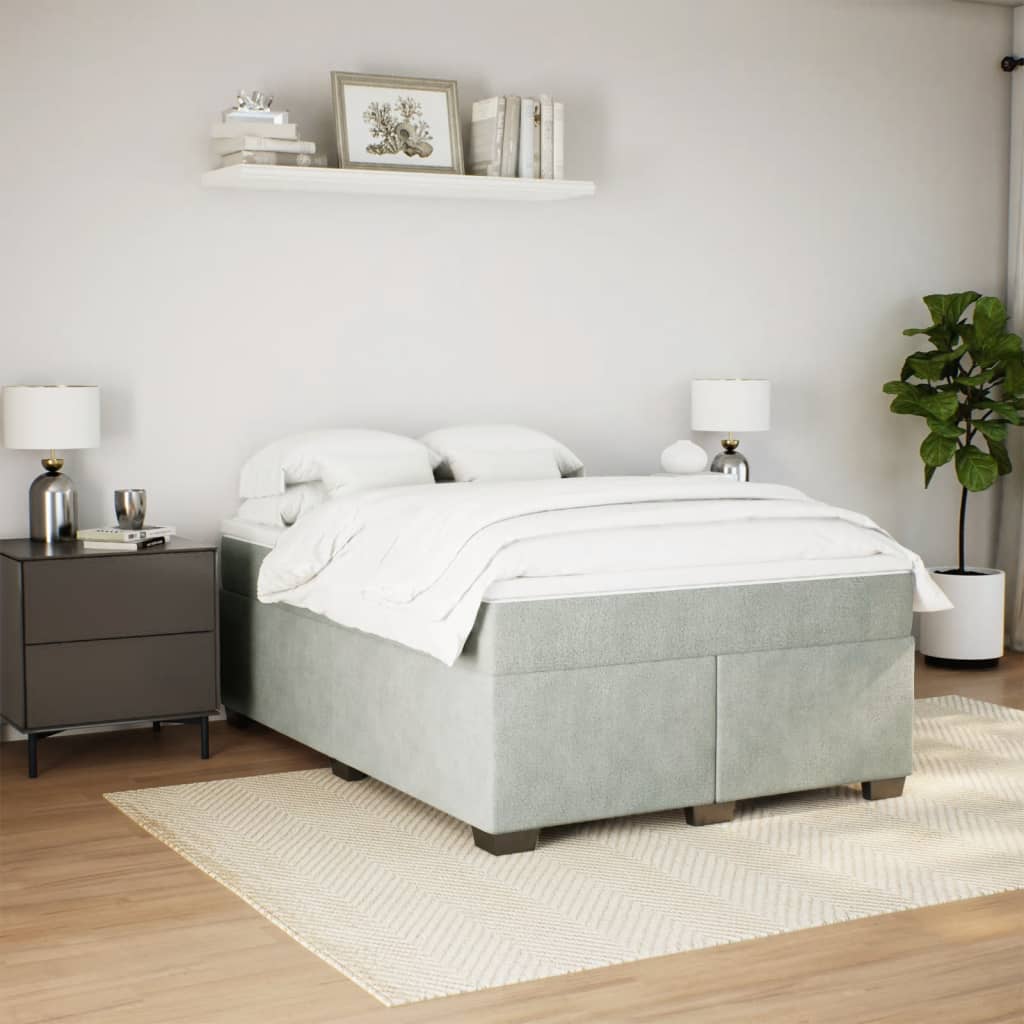 vidaXL Boxspring met matras fluweel lichtgrijs 140x190 cm afbeelding