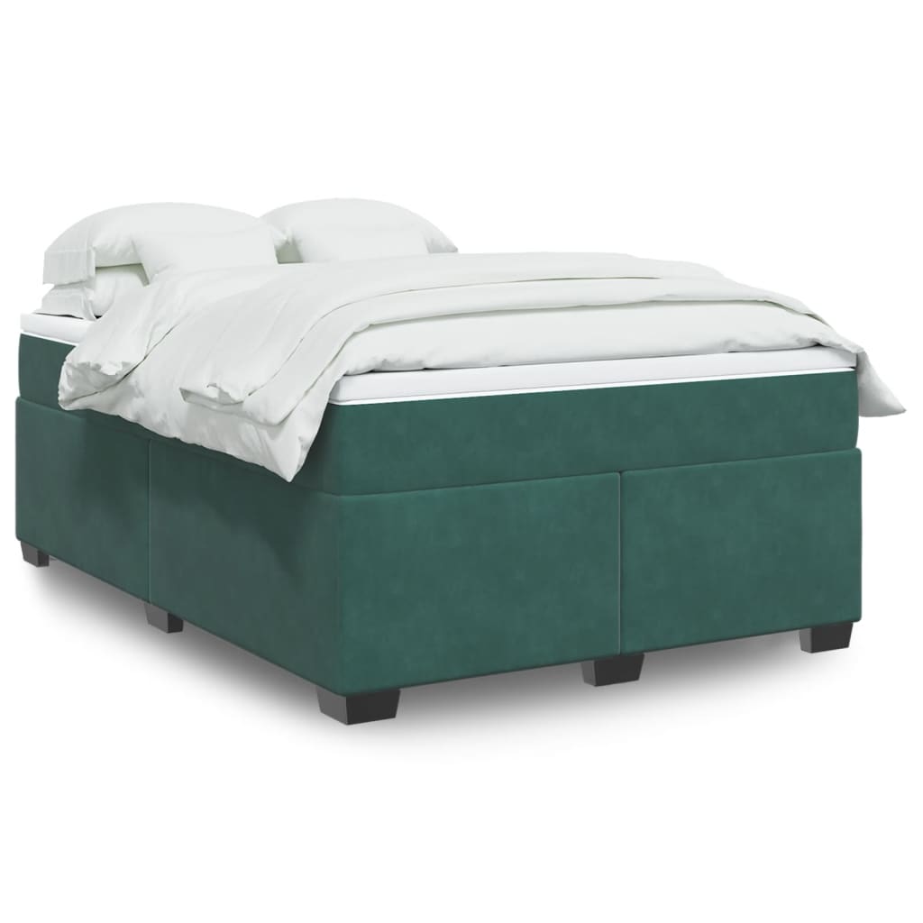 vidaXL Pat box spring cu saltea, verde închis, 140x190 cm, catifea