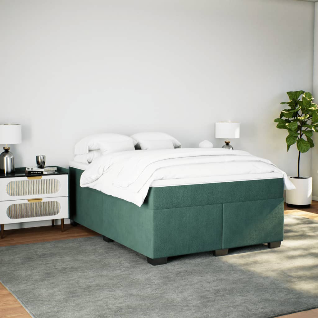 vidaXL Boxspring met matras fluweel donkergroen 140x200 cm afbeelding