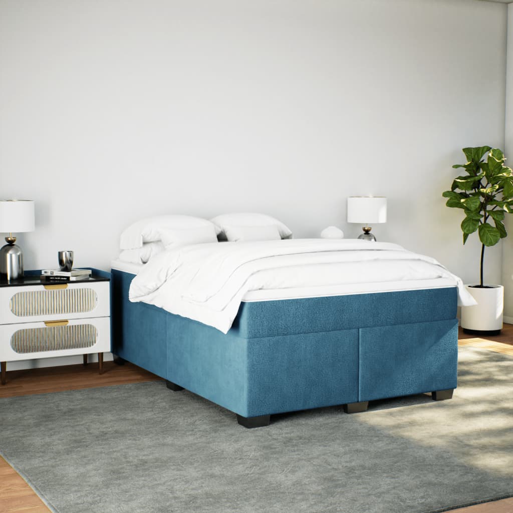Thumbnail - vidaXL Boxspringbett mit Matratze Dunkelblau 140x200 cm Samt