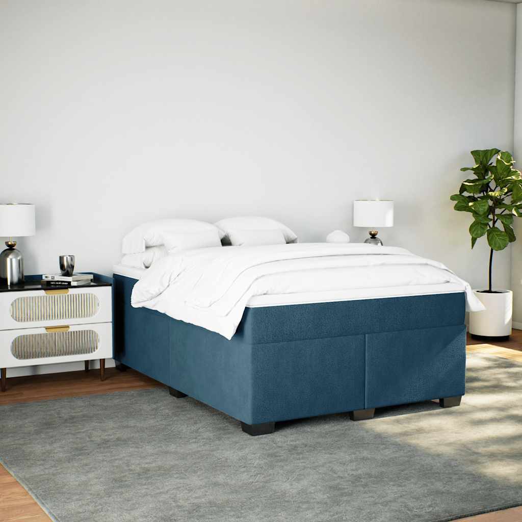 vidaXL Boxspring met matras fluweel donkerblauw 140x200 cm blauw, foto 2