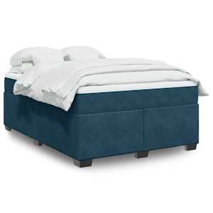 Box spring postel s matrací tmavě modrá 160x200 cm samet - obrázek 1