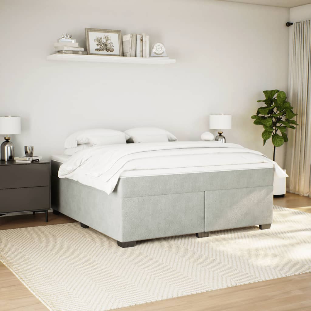 vidaXL Boxspring met matras fluweel lichtgrijs 180x200 cm grijs, foto 2