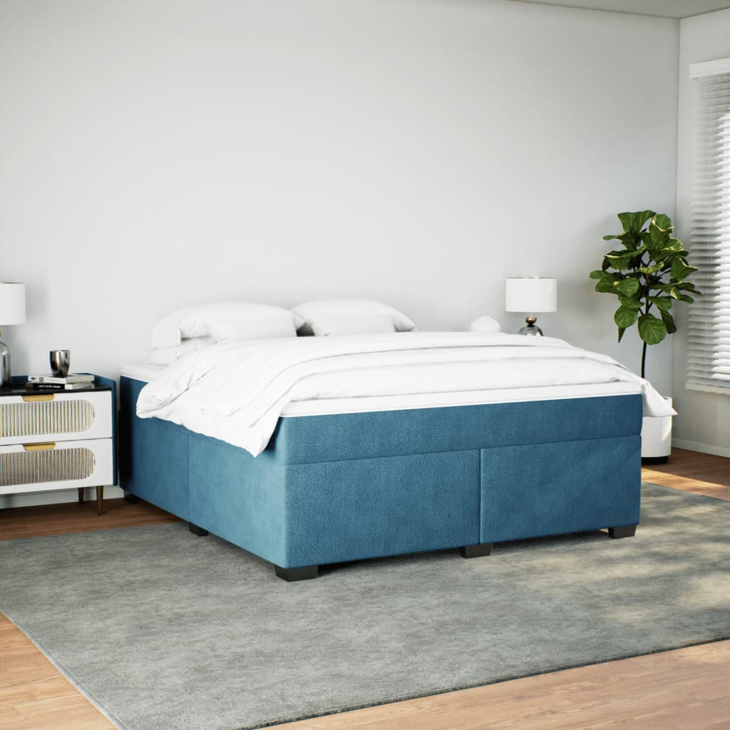 vidaXL Boxspring met matras fluweel donkerblauw 180x200 cm afbeelding