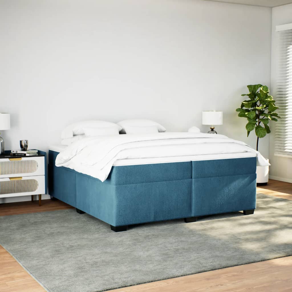 vidaXL Boxspring met matras fluweel donkerblauw 200x200 cm afbeelding