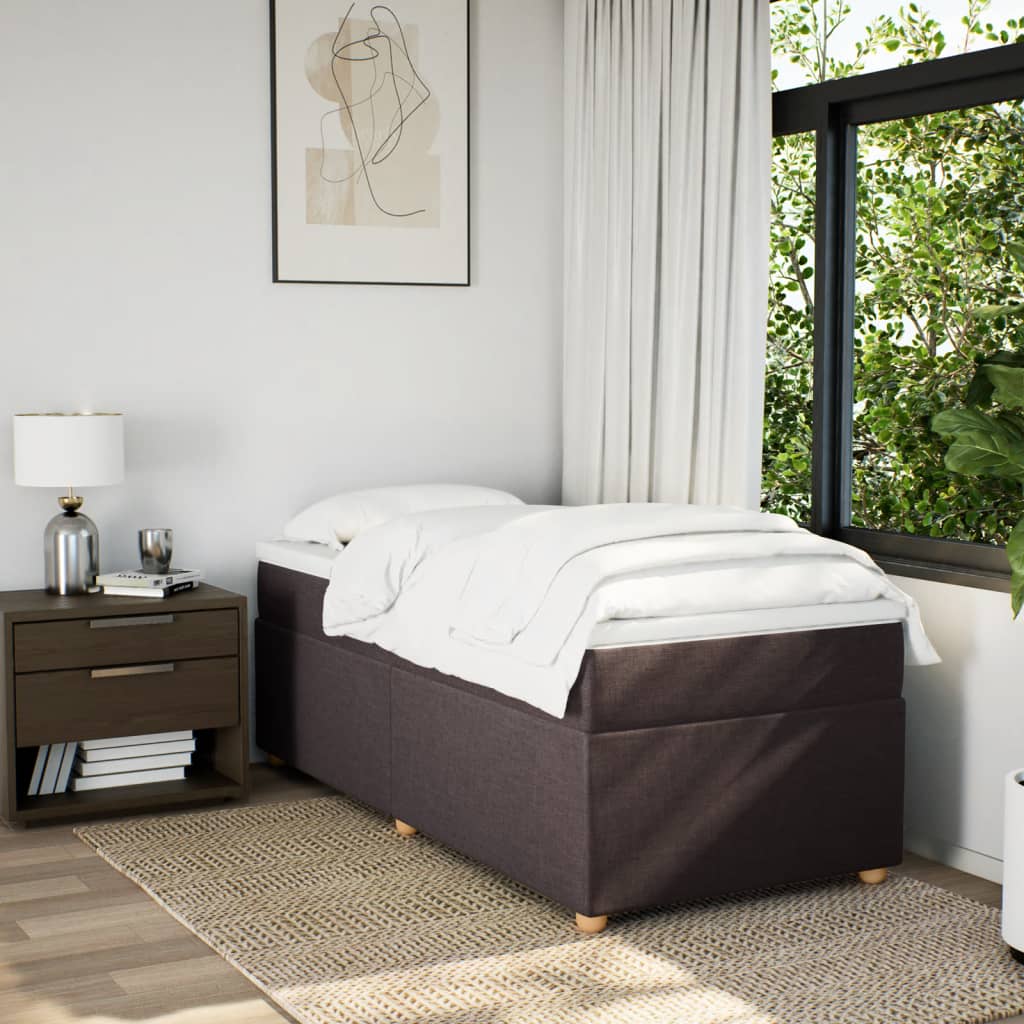 vidaXL Boxspring met matras stof donkerbruin 90x190 cm afbeelding