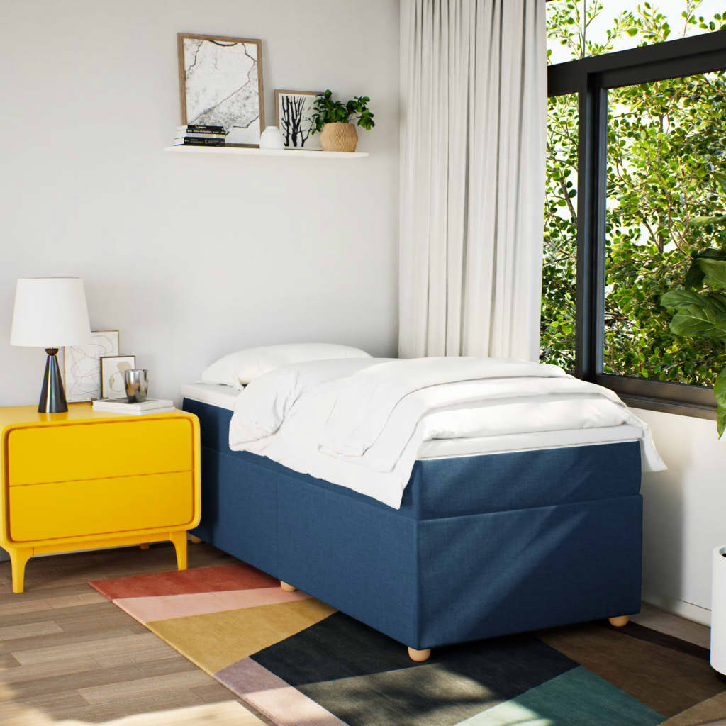 vidaXL Boxspring met matras stof blauw 90x190 cm afbeelding