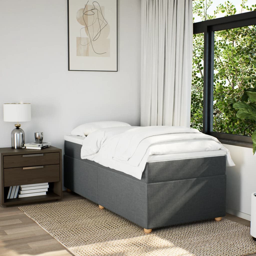 vidaXL Boxspring met matras stof donkergrijs 90x200 cm afbeelding