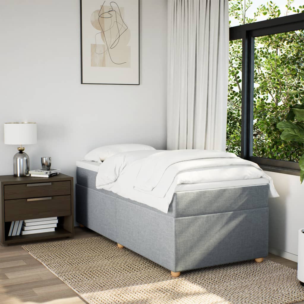 vidaXL Boxspring met matras stof lichtgrijs 100x200 cm afbeelding