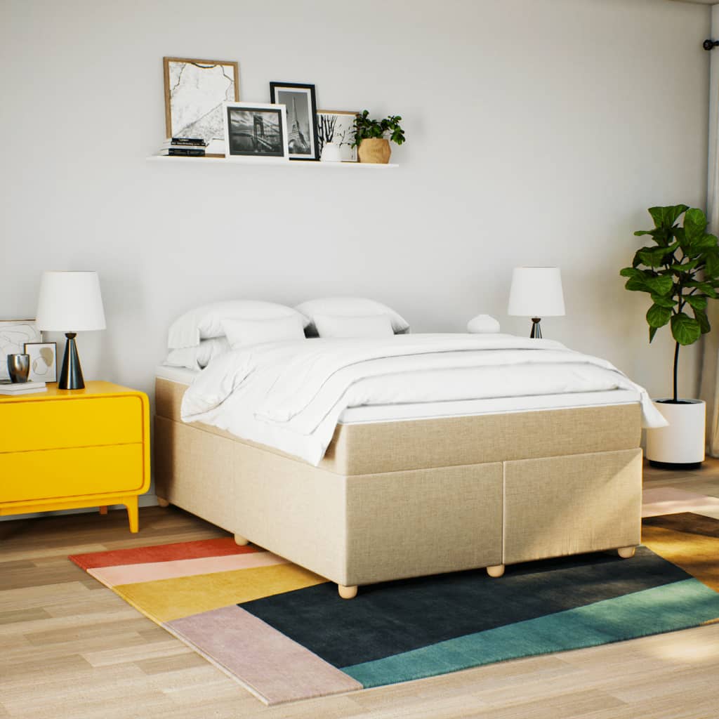 vidaXL Boxspring met matras stof crèmekleurig 140x190 cm afbeelding