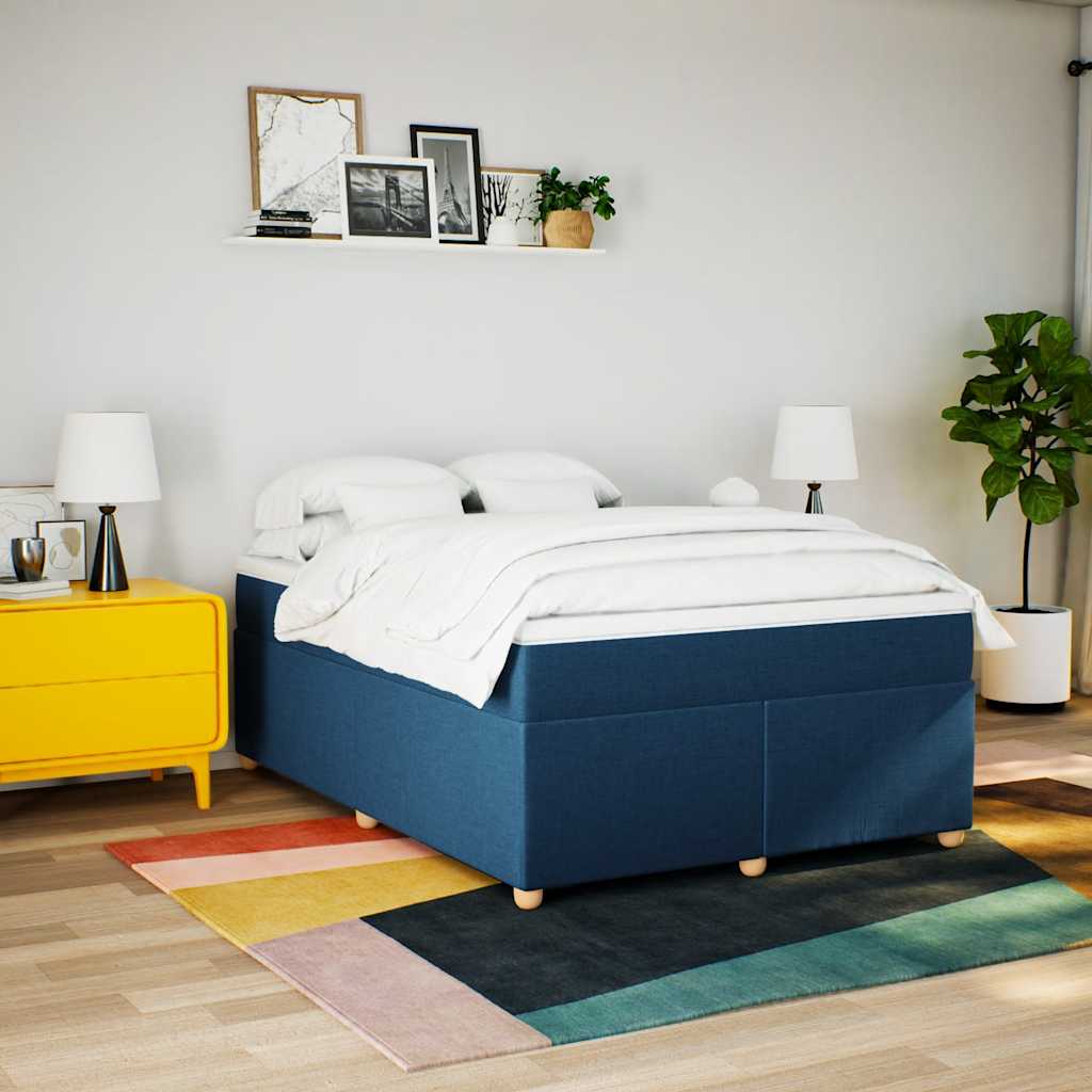 vidaXL Boxspring met matras stof blauw 140x190 cm afbeelding