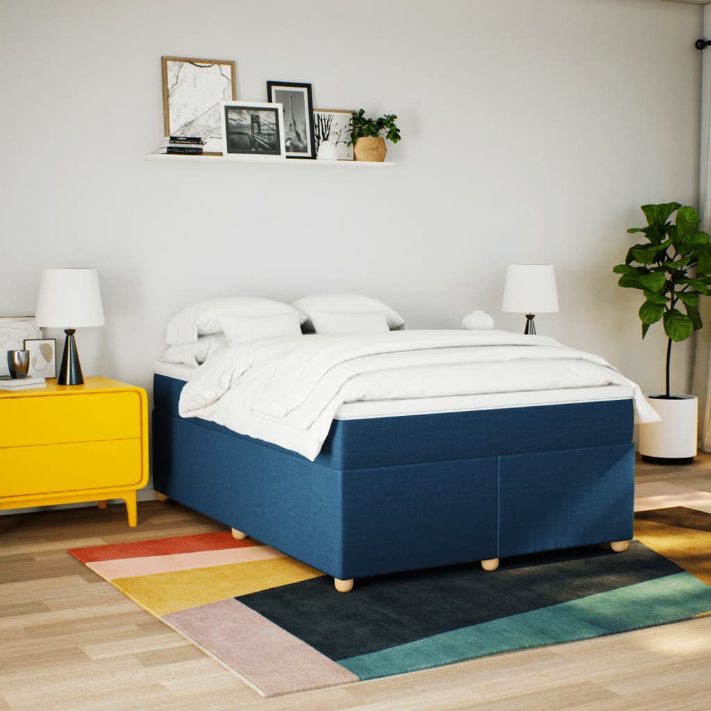 vidaXL Boxspring met matras stof blauw 140x200 cm afbeelding