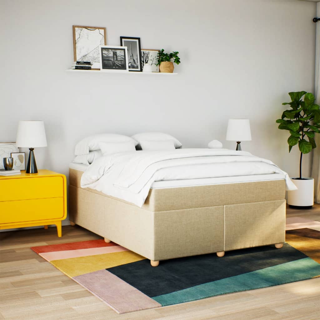vidaXL Boxspring met matras stof crèmekleurig 160x200 cm afbeelding