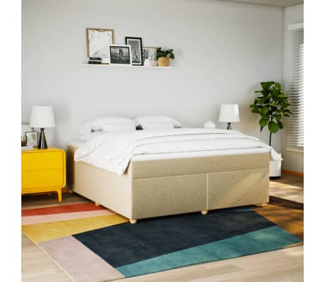 vidaXL Sommier &agrave; lattes de lit avec matelas Cr&egrave;me 180x200 cm Tissu