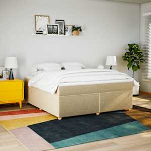 vidaXL Sommier &agrave; lattes de lit avec matelas Cr&egrave;me 180x200 cm Tissu