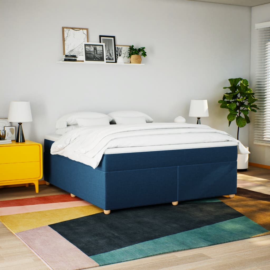 vidaXL Boxspring met matras stof blauw 180x200 cm afbeelding