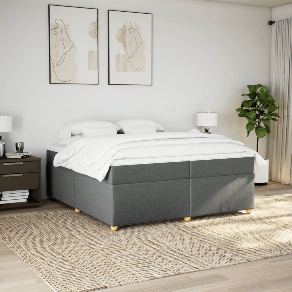 vidaXL Boxspring met matras stof donkergrijs 200x200 cm grijs, foto 2