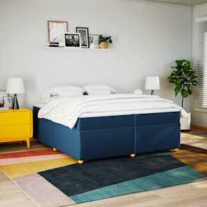 Box spring postel s matrací modrá 200x200 cm textil - obrázek 3
