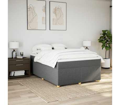 vidaXL Box Spring Bed with Mattress Light Grey Queen Fabric