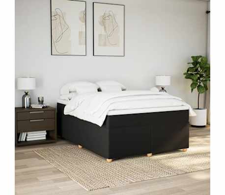 vidaXL Box Spring Bed with Mattress Black Queen Fabric