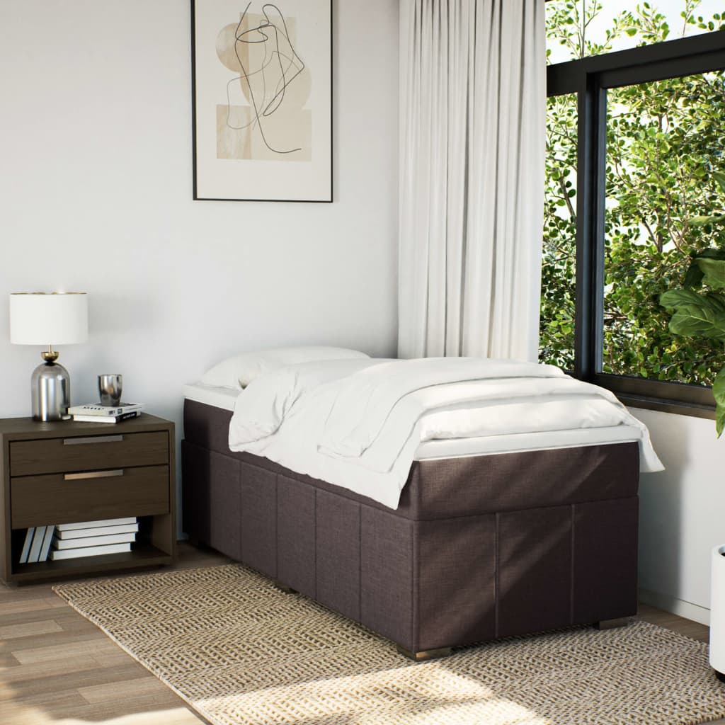 vidaXL Boxspring met matras stof donkerbruin 90x200 cm afbeelding