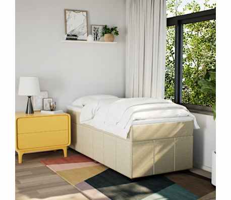vidaXL Pat box spring cu saltea, crem, 100x200 cm, textil