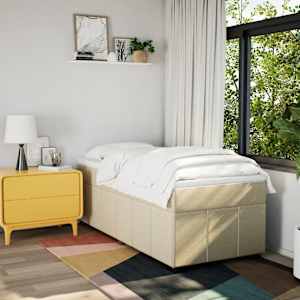 vidaXL Pat box spring cu saltea, crem, 100x200 cm, textil