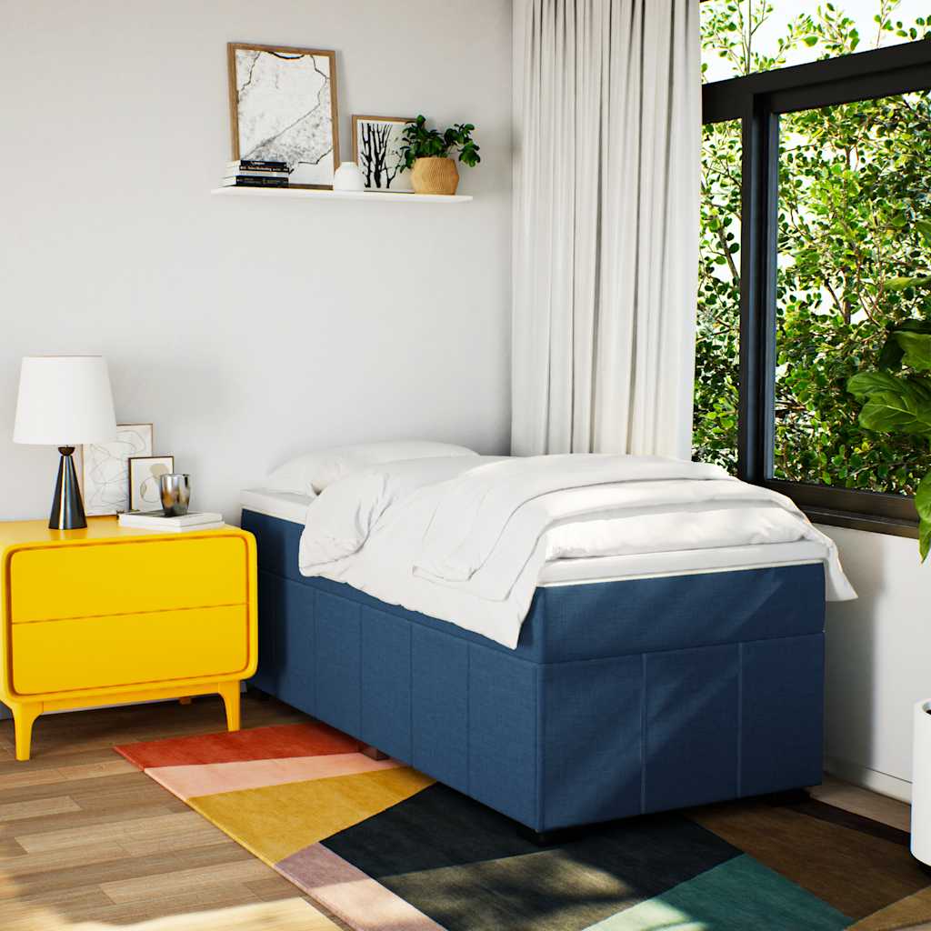vidaXL Boxspring met matras stof blauw 100x200 cm afbeelding