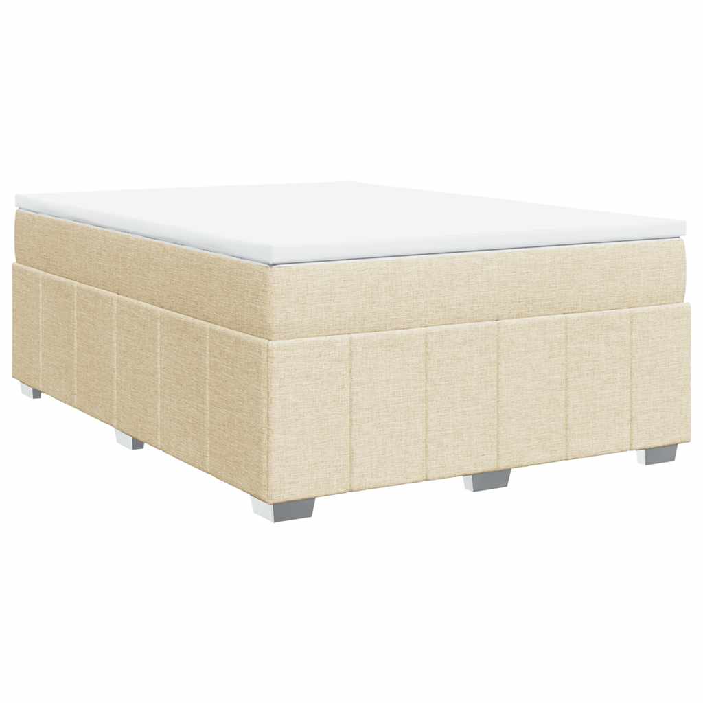 vidaXL Box spring postelja z vzmetnico krem 140x190 cm blago