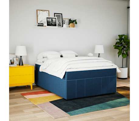 vidaXL Pat box spring cu saltea, albastru, 140x200 cm, textil