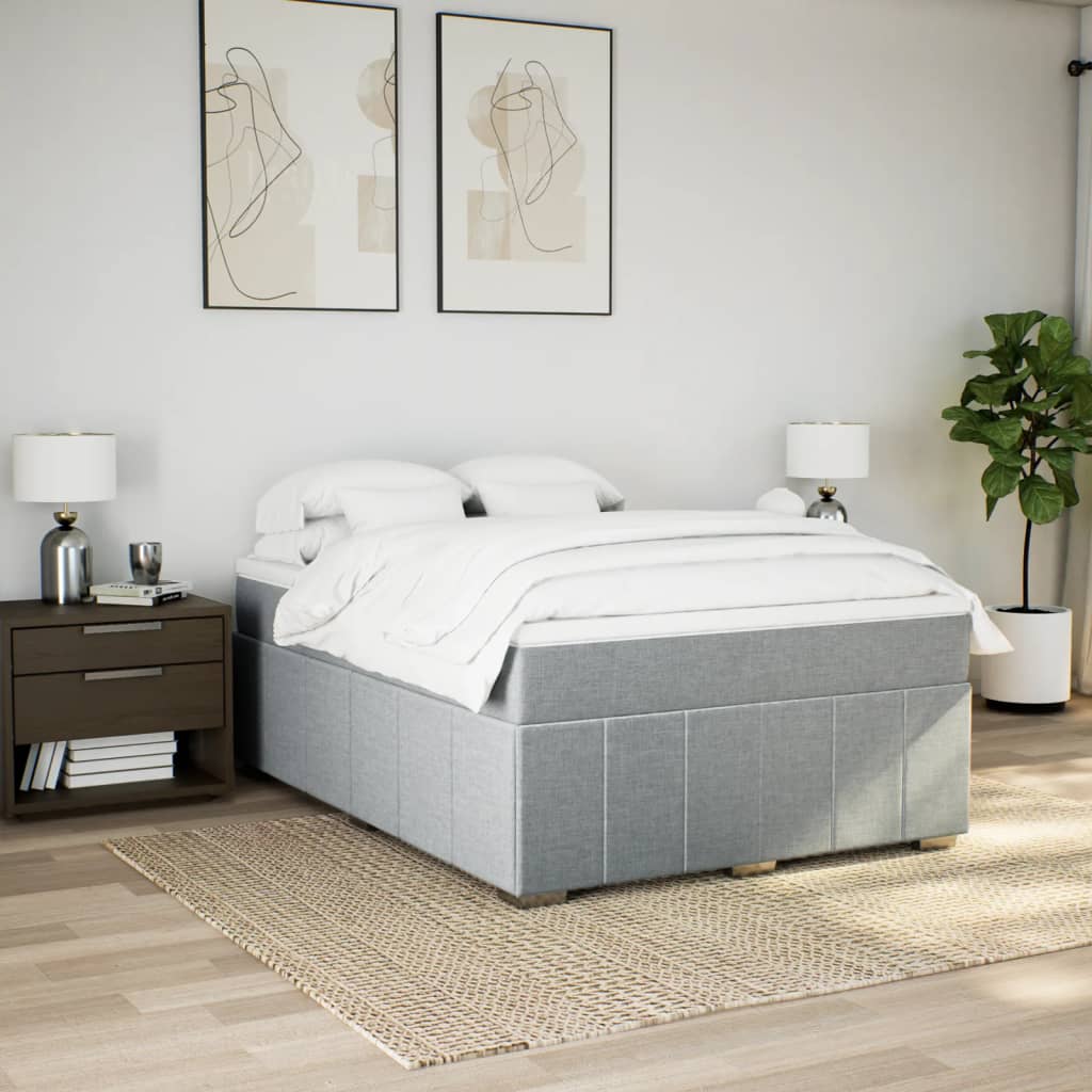 vidaXL Boxspring met matras stof lichtgrijs 140x200 cm grijs, foto 2