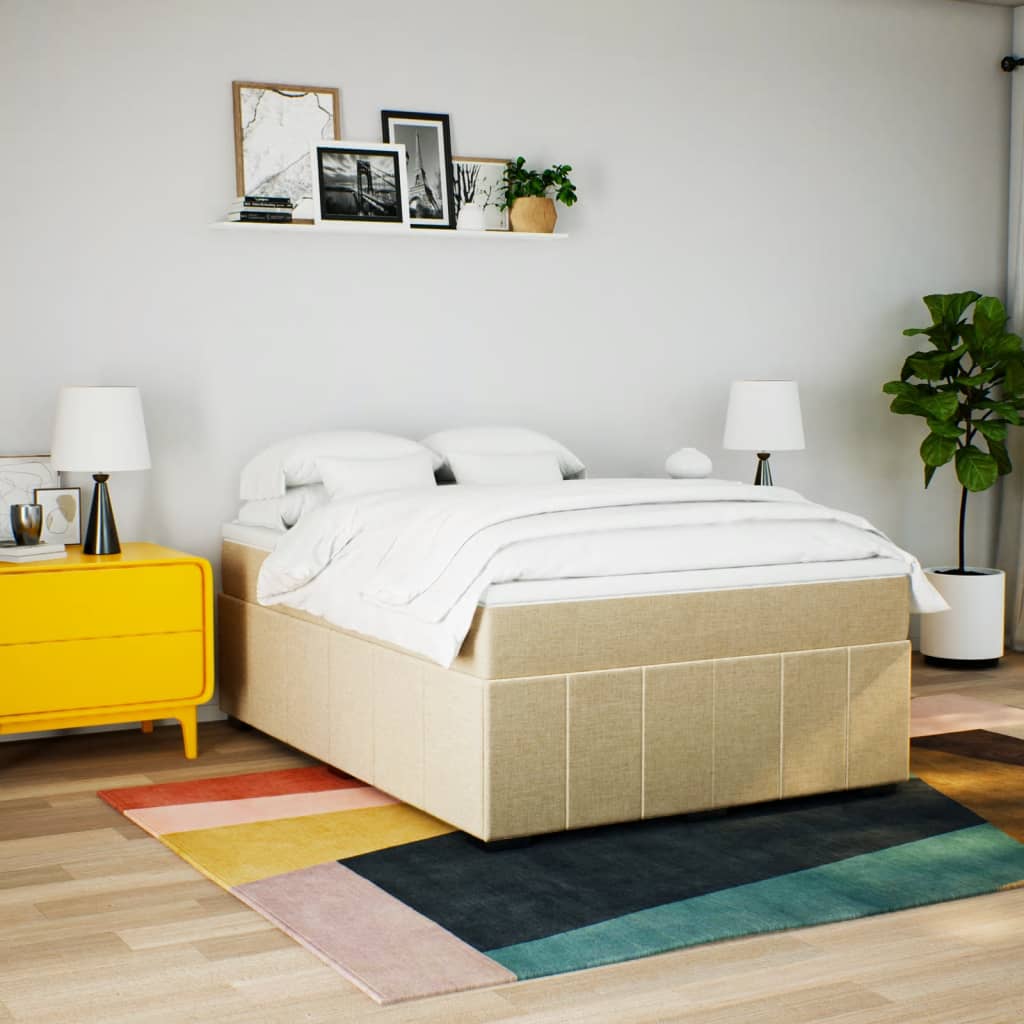 vidaXL Boxspring met matras stof crèmekleurig 140x200 cm afbeelding