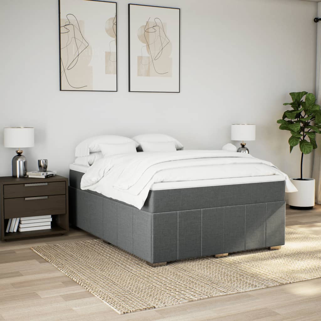 vidaXL Boxspring met matras stof donkergrijs 160x200 cm grijs, foto 2