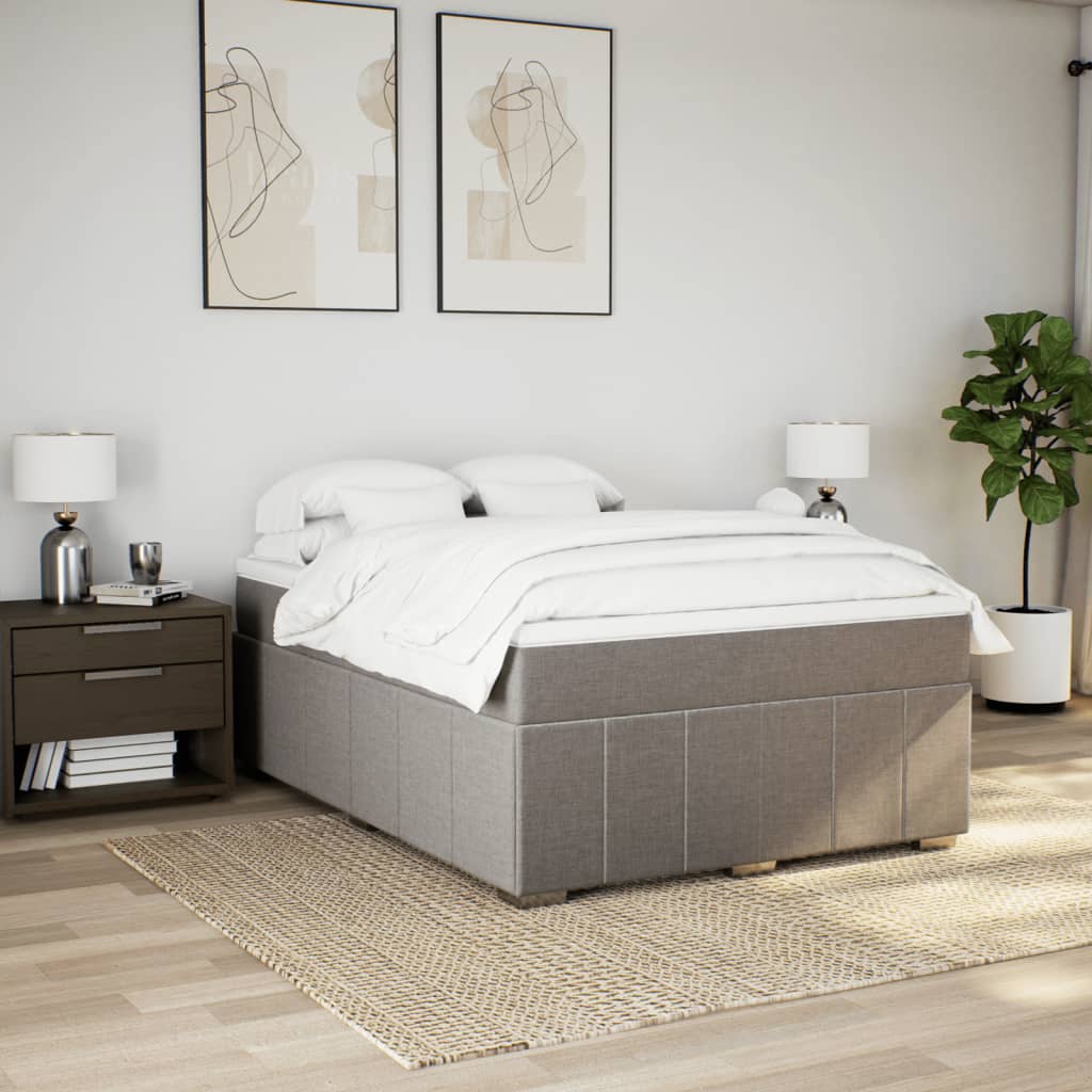 vidaXL Boxspring met matras stof taupe 160x200 cm afbeelding
