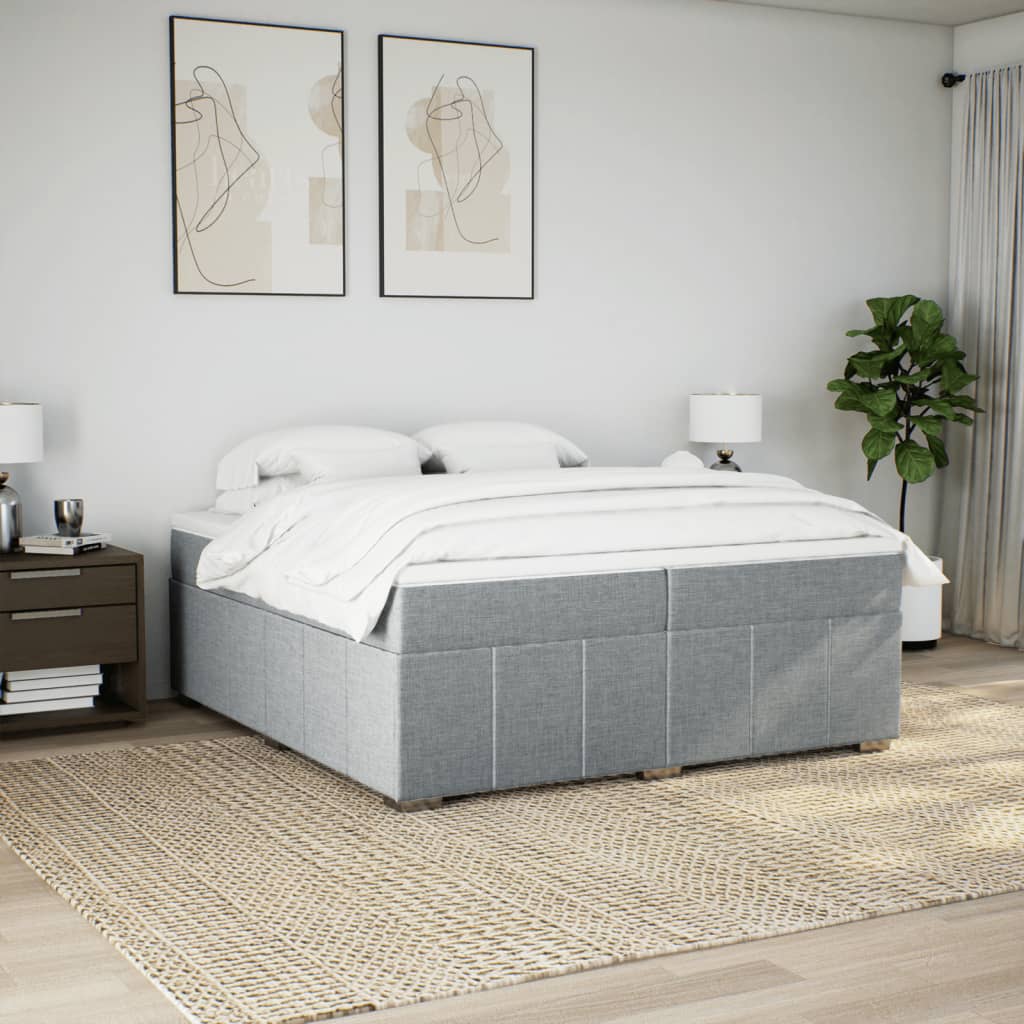 vidaXL Boxspring met matras stof lichtgrijs 200x200 cm afbeelding