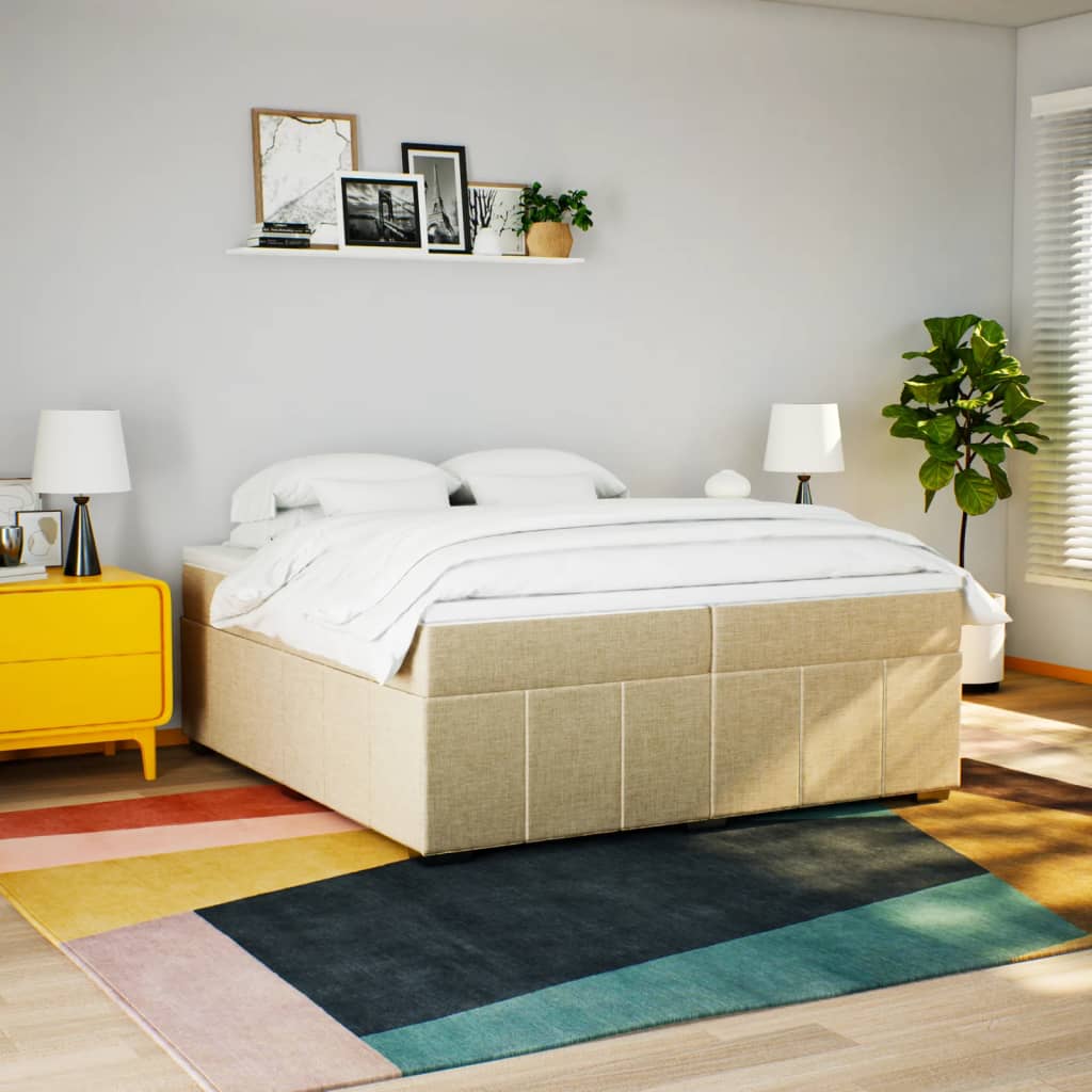 vidaXL Boxspring met matras stof crèmekleurig 200x200 cm afbeelding