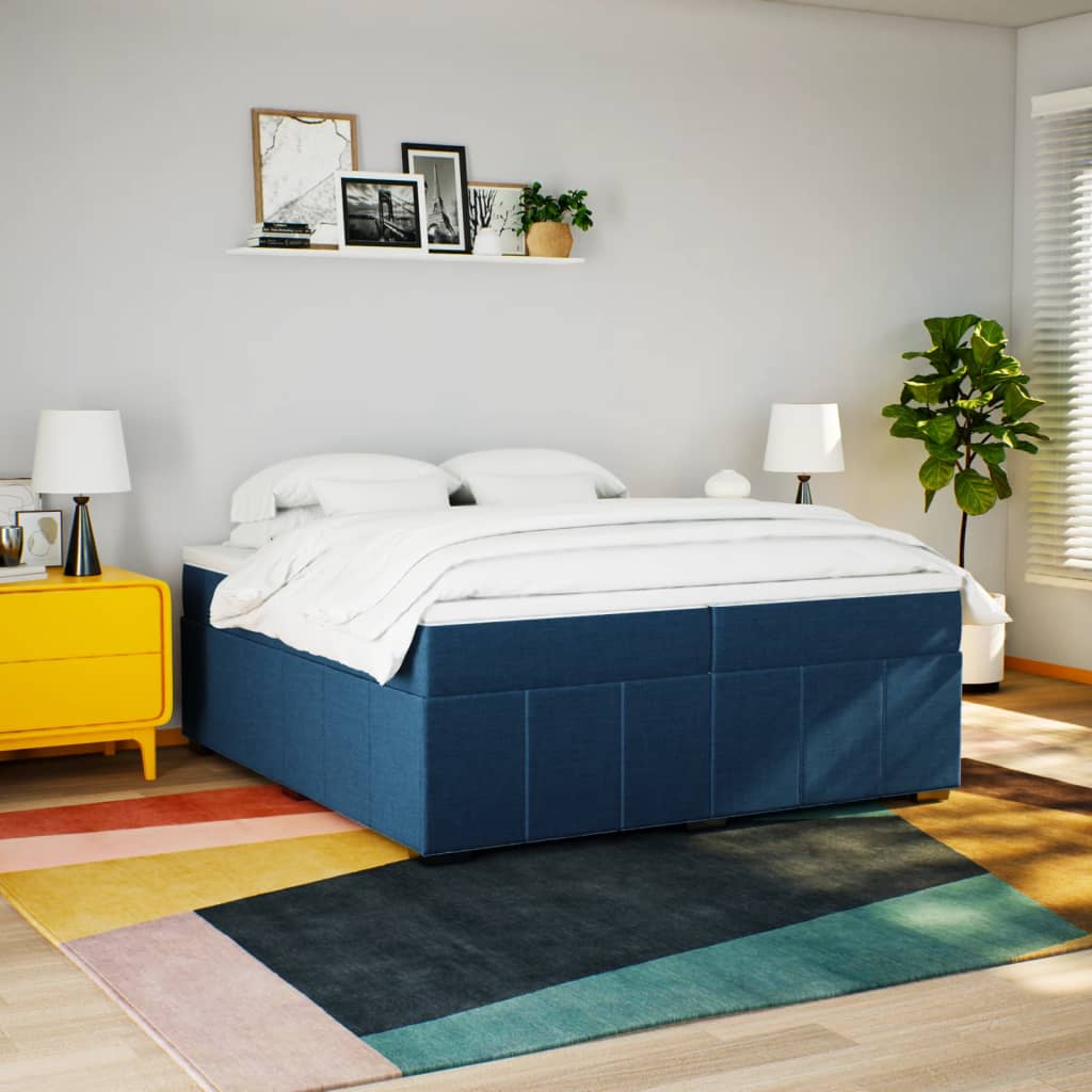 vidaXL Boxspring met matras stof blauw 200x200 cm afbeelding